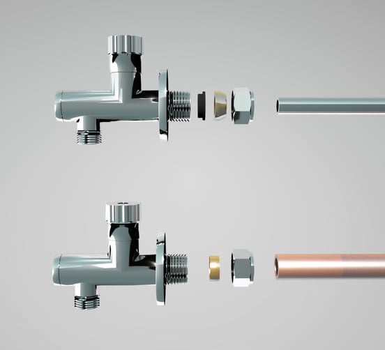 Eckregulierventil mit Filter und Klemmverbindung 12 - 15 mm