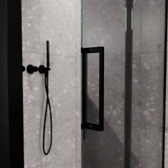 Balmani Senses Design Eckdusche: Schiebetür (Rechts) mit fixierte Seitenwand, 160 x 80 cm, Reflex-Spiegelglas, Profil Schwarz matt