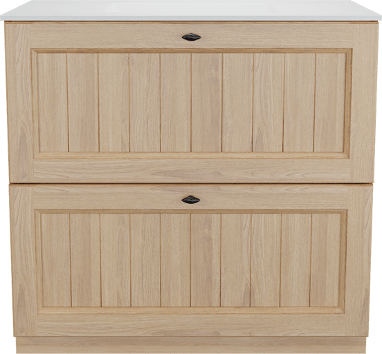 Balmani Lemon freistehendes Möbelstück Set: 90 x 55 cm, Naturbelassene Eiche Furnier, mit Tablo Stretto Einzelwaschtisch, Weiß matt