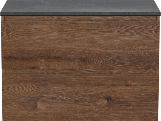 Linie Lado zwevend badkamermeubel 80 x 46 cm bruine eik met Lado enkel tablet in melamine leisteen grijs