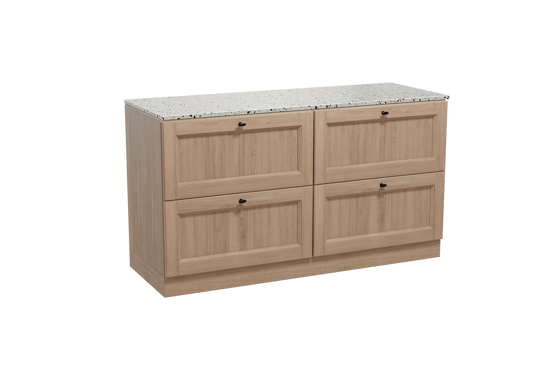 Balmani Lemon staand badmeubel 150 x 55 cm verweerd eiken met Stretto enkel of dubbel wastafelblad in mat wit/zwart terrazzo