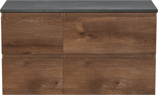 Linie Lado hängendes Möbelstück Set: 100 x 46 cm, Braune Eiche, mit Lado Einzel- oder Doppel Waschtischplatte, Melamin Schiefergrau