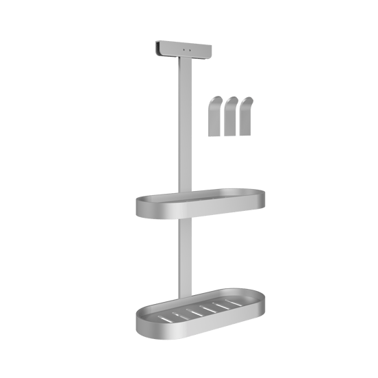 Linie Lucy dubbele shampoohouder voor douchewand met handdoekhaken mat chroom