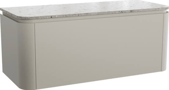 Balmani Moon meuble salle de bains suspendu 130 x 55 cm soie grise avec Moon tablette simple ou double en terrazzo greige terrazzo