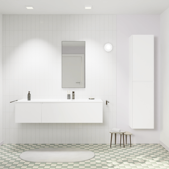 Storke Edge zwevend badmeubel 150 x 52 cm mat wit met Mata asymmetrisch rechtse wastafel in solid surface mat wit