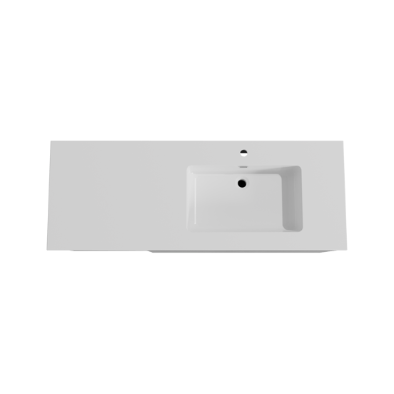 Storke Edge meuble salle de bains suspendu 140 x 52 cm béton gris foncé avec Diva plan vasque asymétrique à droite en marbre composite blanc brillant