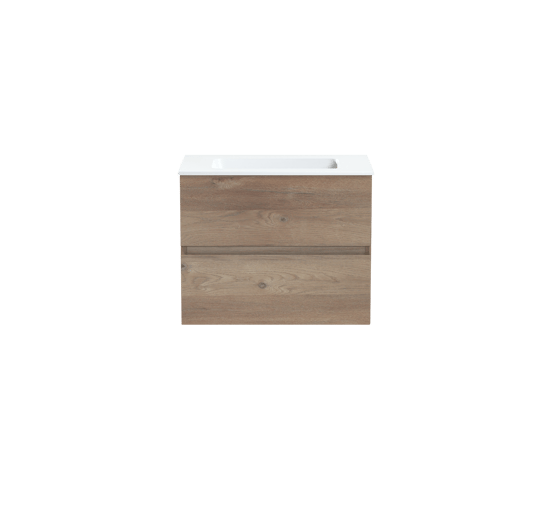 Storke Edge zwevend badmeubel 60 x 40 cm ruw eiken met Mata enkele wastafel in solid surface mat wit