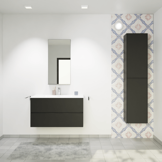 Storke Edge meuble salle de bains suspendu 95 x 52 cm noir mat avec Mata plan simple en solid surface blanc mat