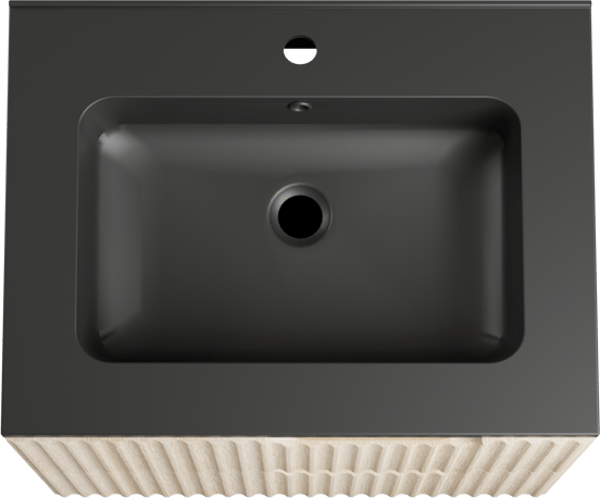 Linie Ribbo zwevend badmeubel 60 x 46 cm licht eiken met Vano enkele wastafel in composietmarmer mat zwart, Verticale symmetrische ronde ribbel