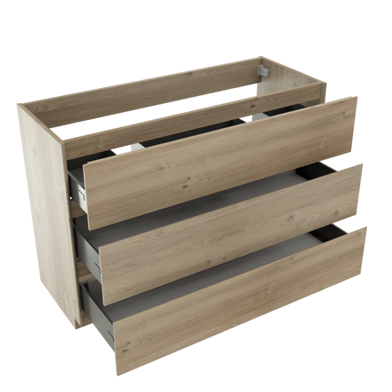 Storke Edge meuble sous-lavabo a poser 120 x 46 cm chêne brut 3 tiroirs 2 découpés de siphon