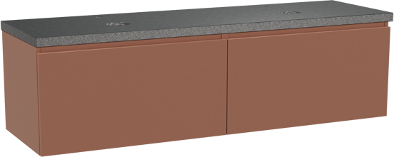 Balmani Sfera hängendes Möbelstück Set: 180 x 55 cm, Cotto, mit Rock Doppel Waschtischplatte, Schwarzes Granit