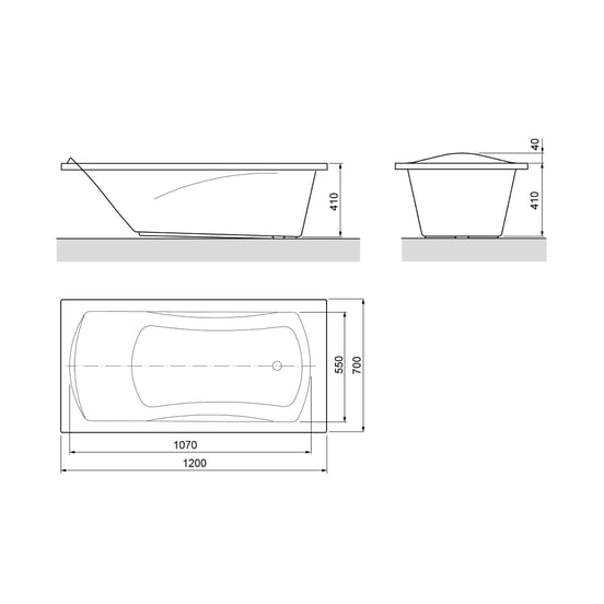 Linie Tessa Mini baignoire encastrable simple 120 x 70 cm acrylique Blanc Brillant