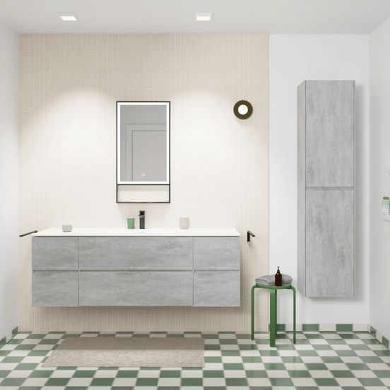 Storke Edge zwevend badmeubel 155 x 52 cm beton donkergrijs met Mata enkele wastafel in solid surface mat wit