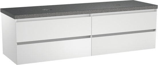 Balmani Mitra zwevend badmeubel 180 x 55 cm mat wit met Rock dubbel wastafelblad in zwart graniet