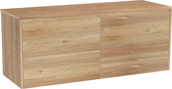 Storke Seda zwevend badmeubel 150 x 52 cm ruw eiken met Panton enkel of dubbel wastafelblad in melamine ruw eiken