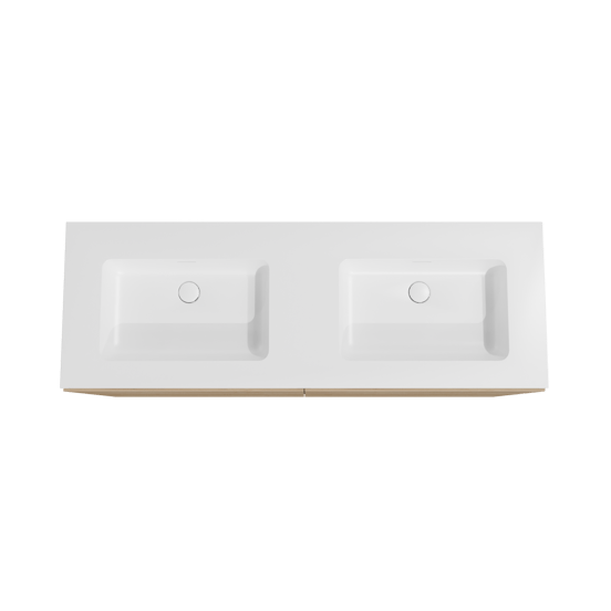 Storke Edge freistehendes Möbelstück Set: 150 x 52 cm, Rohe Eiche, mit Mata Doppelwaschtisch, Solid Surface Weiß matt