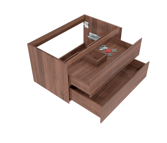 Balmani Mitra hängender Bad-Unterschrank, 90 x 55 cm, amerikanischer Nussbaum, 2 Schubladen