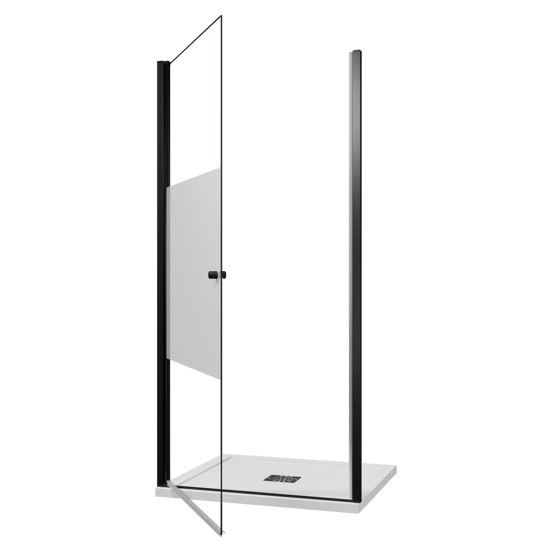 Luca Varess Kuresa douche draaideur 100 x 200 cm helder glas met matte strook mat zwart profiel