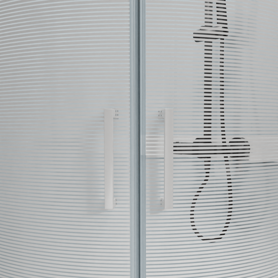 Luca Varess Talan kwartronde douchecabine met schuifdeuren 90 x 90 cm helder glas met mat gestreepte strook glanzend wit profiel