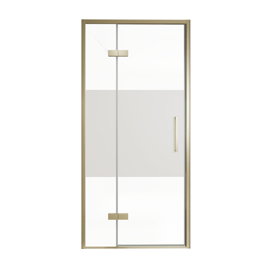 Balmani Senses Design porte pivotante à gauche 100 cm x 210 cm verre transparent avec bande matte, Profil Brushed Champagne Gold