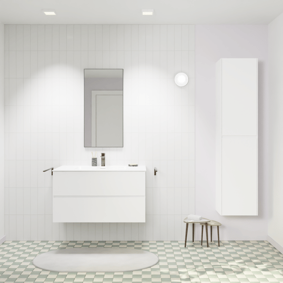 Storke Edge zwevend badmeubel 95 x 52 cm mat wit met Mata enkele wastafel in solid surface mat wit