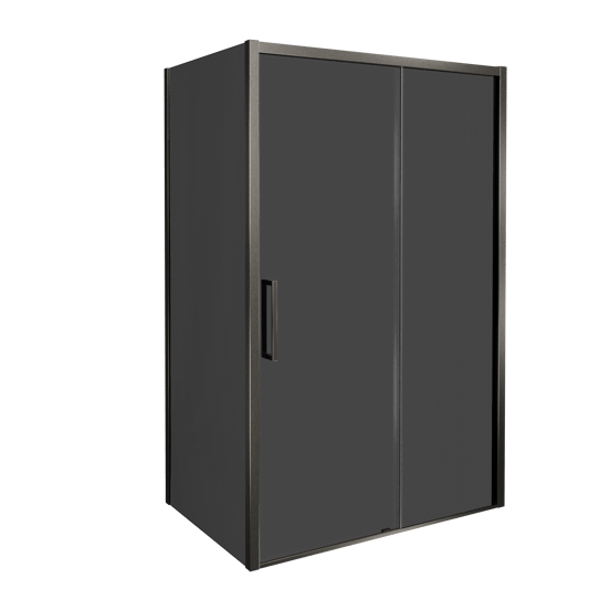 Balmani Senses Design Eckdusche: Schiebetür (Rechts) mit fixierte Seitenwand, 120 x 90 cm, Rauchglas, Profil Brushed GunMetal