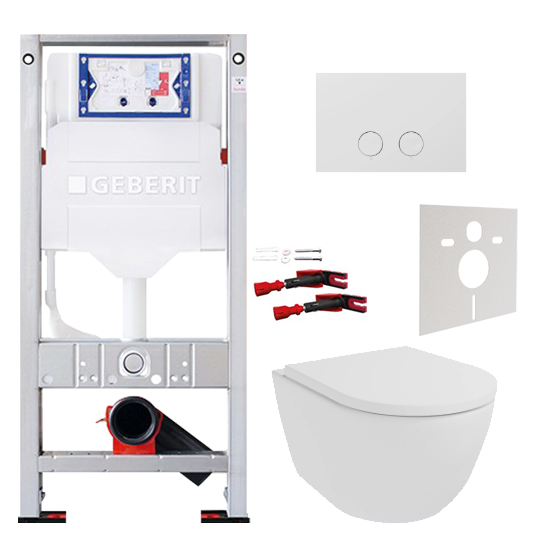 WC Set: Luca Varess Moreno Hänge WC, Weiß matt, spülrandlos, SilentFlush, Burda Element für Wand-WC mit Geberit Sigma UP320 Spülkasten und Luca Varess Betätigungsplatte