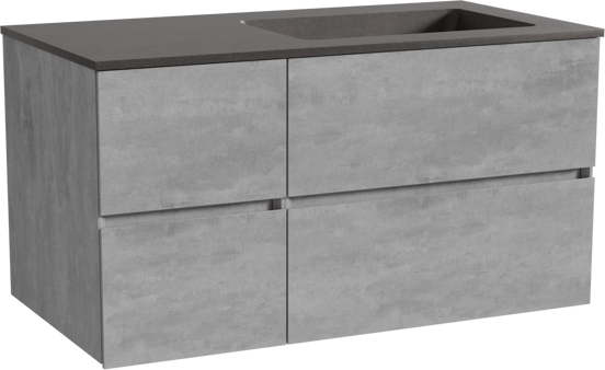 Storke Edge zwevend badmeubel 100 x 52 cm beton donkergrijs met Scuro asymmetrisch rechtse wastafel in kwarts mat zwart