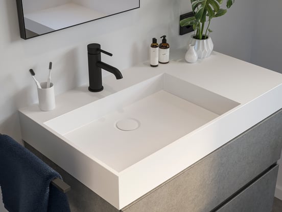 Storke jura asymmetrisch linkse wastafel matte Solid Surface 80 x 46 cm