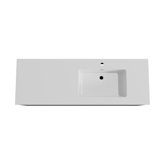 Storke Edge zwevend badmeubel 150 x 52 cm mat zwart met Diva asymmetrisch rechtse wastafel in composietmarmer hoogglans wit