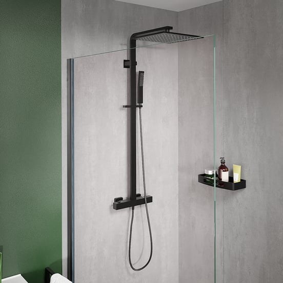 Blaufoss Square 300 Duschsystem: Schwarz Matt