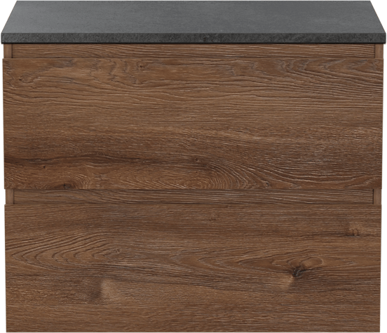 Linie Lado zwevend badmeubel 70 x 46 cm bruin eiken met Lado enkel wastafelblad in melamine grijze leisteen