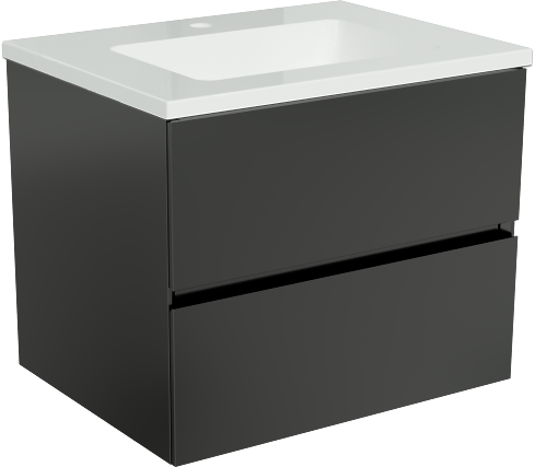 Storke Edge zwevend badmeubel 60 x 46 cm mat zwart met Diva enkele wastafel in composietmarmer hoogglans wit