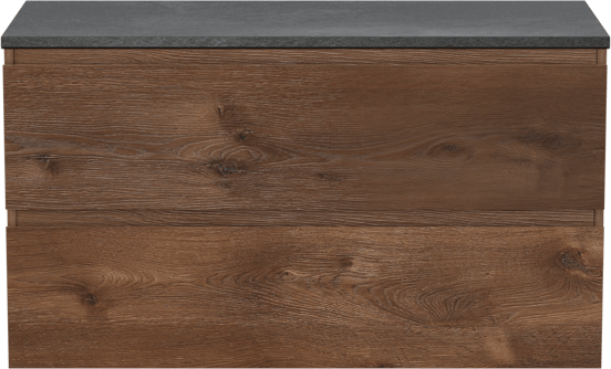 Linie Lado hängendes Möbelstück Set: 100 x 46 cm, Braune Eiche, mit Lado Einzel- oder Doppel Waschtischplatte, Melamin Schiefergrau