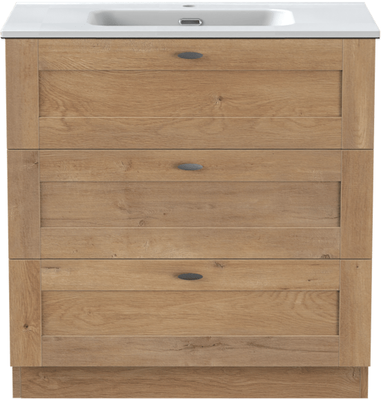 Linie Classo freistehendes Möbelstück Set: 80 x 46 cm, Naturbelassene Eiche, mit Baro Einzelwaschtisch, Porzellan Weiß matt