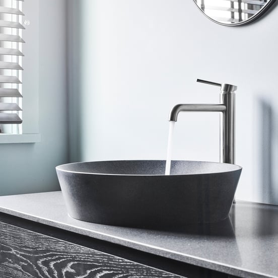 Blaufoss Round Waschbecken Armatur: Erhöht, CoolMetal gebürstet