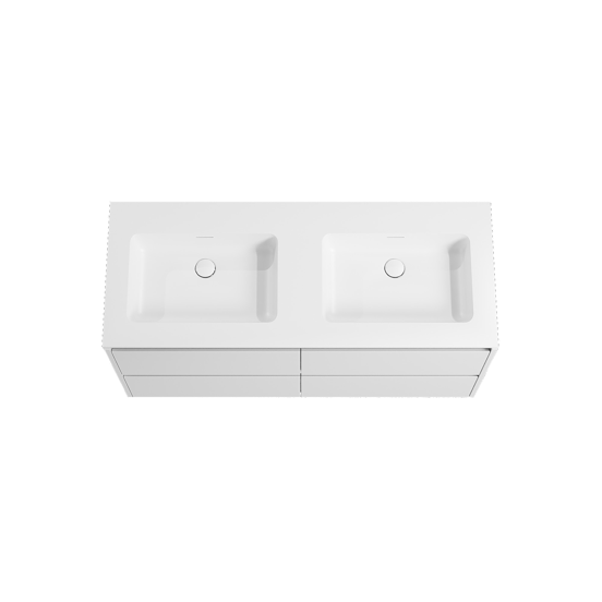 Storke Seda hängendes Möbelstück Set: 130 x 52 cm, Weiß matt, mit Mata Doppelwaschtisch, Solid Surface Weiß matt