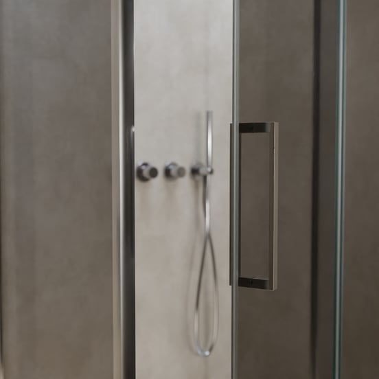 Balmani Senses Design douchecabine met rechtse draaideur en vaste zijwand, 100 x 100 cm, Reflex spiegelglas, Chroom profielen