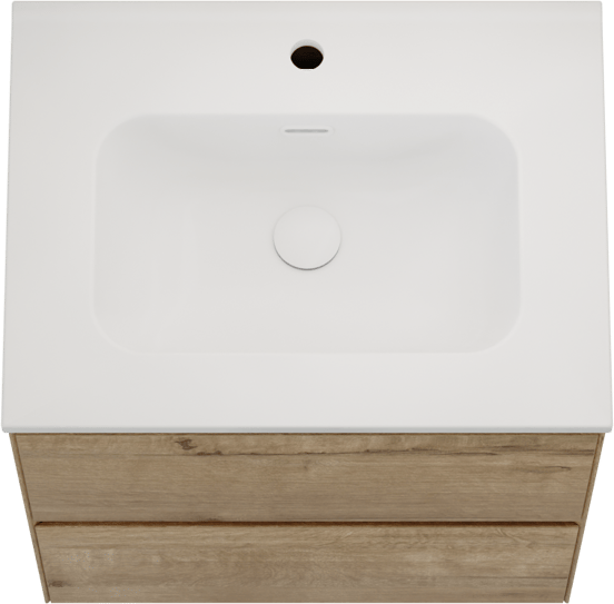 Balmani Mitra Compact zwevend badmeubel 60 x 46 cm ruw eiken met Nostra enkele wastafel in porselein mat wit