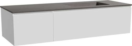 Storke Edge zwevend badmeubel 150 x 52 cm mat wit met Scuro asymmetrisch rechtse wastafel in kwarts mat zwart