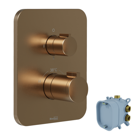 Blaufoss Smartbox Softline inbouw regendoucheset thermostatische kraan Brushed Rosegold