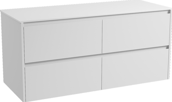 Storke Seda zwevend badmeubel 130 x 52 cm mat wit met Tavola enkel of dubbel wastafelblad in solid surface mat wit