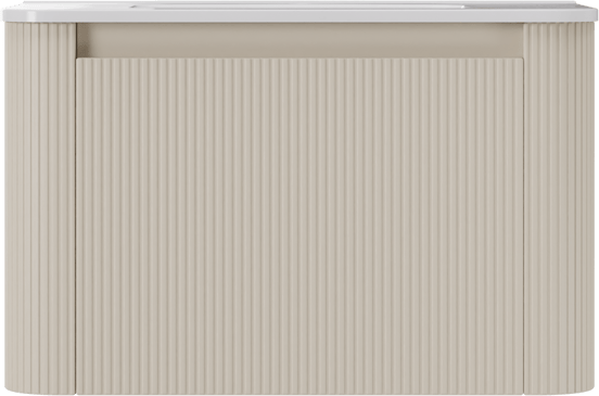 Storke Soft hängendes Möbelstück Set: 80 x 46 cm, Sand Matt, mit Kera Soft Einzelwaschtisch Keramik Weiβ glänzend, Vertikale symmetrische gerade Rippe