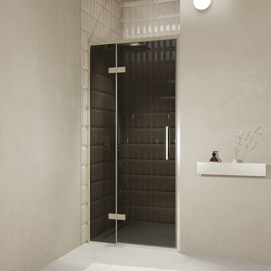 Balmani Senses Design porte pivotante à gauche 100 cm x 210 cm verre fumé, Profil Brushed CoolMetal