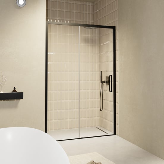 Balmani Senses Design porte coulissante réversible 140 cm x 210 cm verre transparent, Profil noir