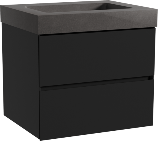 Storke Edge hängendes Möbelstück Set: 65 x 52 cm, Schwarz matt, mit Scuro High Einzelwaschtisch, Quarz Schwarz matt