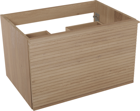 Balmani Forma hängender Waschbeckenunterschrank: horizontale Rippen, 75 x 55 cm, Eiche Natur, 2 Schubladen