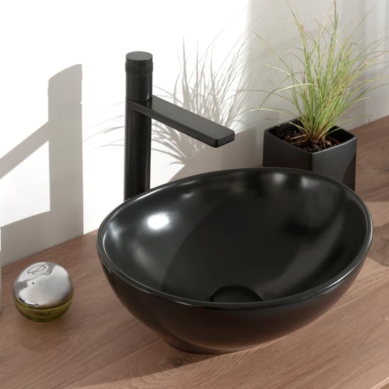 Luca Varess Denza Aufsatzwaschbecken: Schwarz matte Keramik, oval, 40,5 x 34 cm