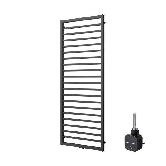 Vipera Listona enkele handdoekradiator 60 x 180 cm elektrische verwarming mat zwart zij- en middenaansluiting 800W, weerstand inbegrepen
