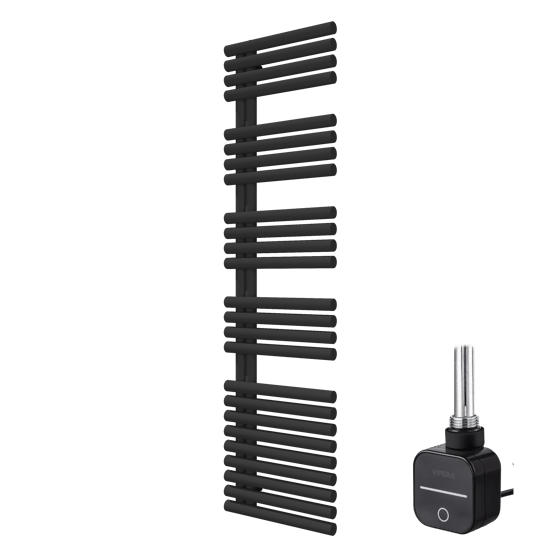 Vipera Avila enkele handdoekradiator 50 x 187 cm elektrische verwarming mat zwart middenaansluiting 800W, weerstand inbegrepen